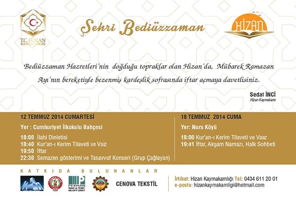 Şehri Bediüzzamanda İftar Programı Düzenlenecek